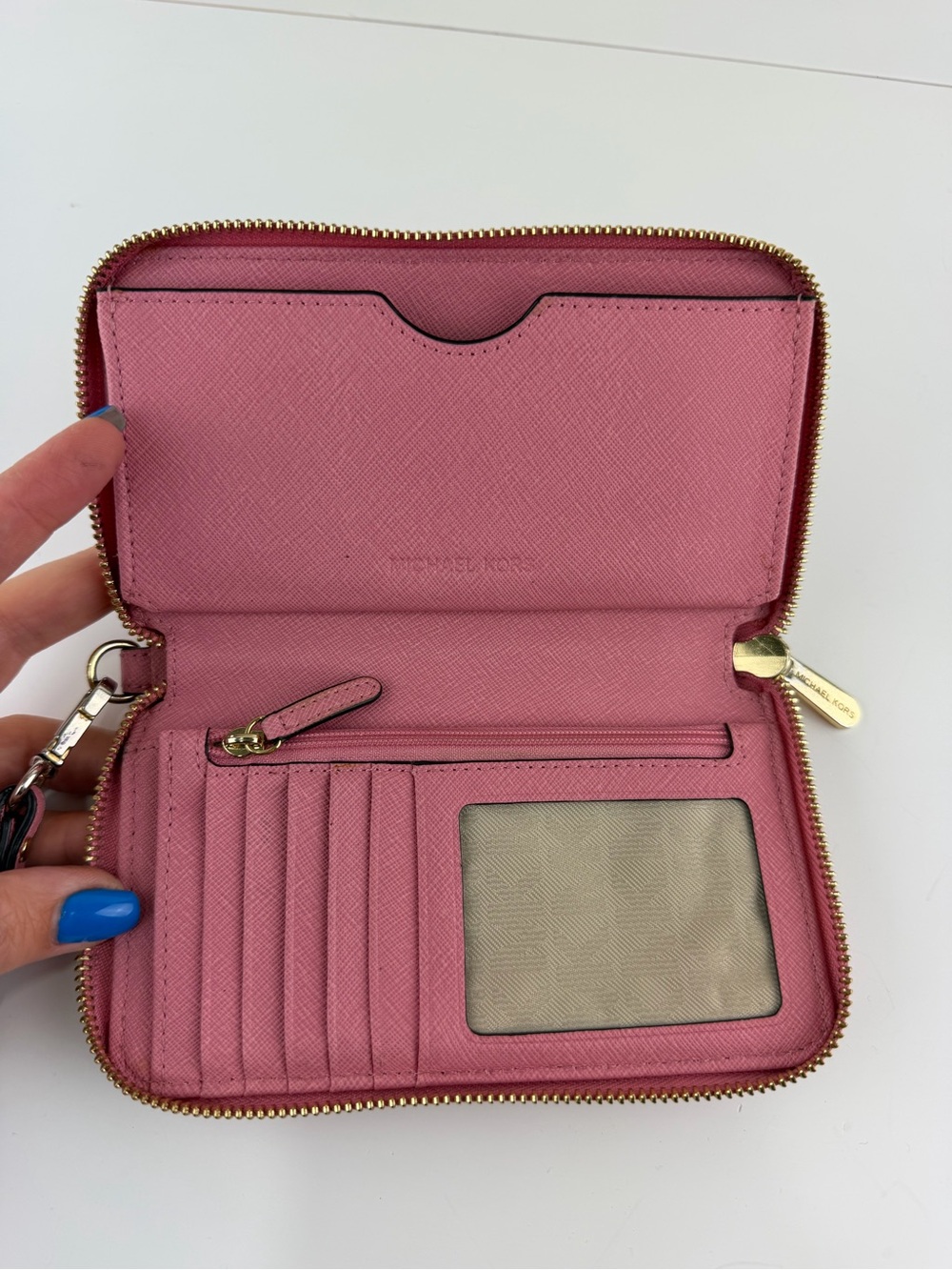 Michael Kors Jet Set Travel Large Zip Wristlet Wallet Pink Saffiano Leather - Picture 8 of 9